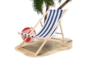 Hebitod Tumbona de Madera, Tumbona de Playa, Tumbona para Adultos, Silla de Playa, Silla de Camping con diseño Moderno, Rayas Azules y Blancas