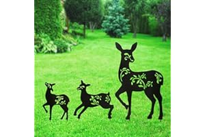 QBMYCN Estacas Decorativas de jardín de Metal para Ciervo,Paquete de 3 estatuas de Silueta de Ciervo Negro,para Patio, jardín, césped, decoración al Aire Libre.Regalos para Amantes de los Ciervos