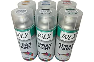 WLX Set di 6 bombolette di vernice spray da 400 ml. Asciugatura veloce. Graffiti. Per decorazione, legno, pietra, parete, metallo. RAL Nero 9005, Bianco 9003, Blu 5017, Verde 6016, Rosso 3020, Giallo 1003