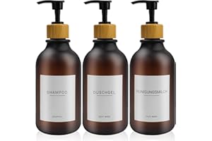 ESDALLINA 3 dozowniki mydła 500 ml z 22 białymi etykietami, dozownik balsamu z tworzywa sztucznego PET, pusta butelka, nadaje się do łazienki (bursztynowy)