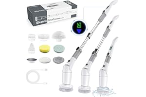 TIPTOP HOME Brosse Electrique Nettoyage, Brosse de Nettoyage Electrique avec 8 Têtes de Brosse & Poignée Réglable, Brosse Nettoyage Salle de Bain, Brosse Rotative Nettoyage pour Carrelage, Sol, Cuisine, Voiture