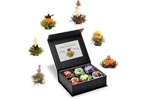 ‎CREANO Creano 6 Teeblumen Geschenkbox weißer, schwarzer & grüner Tee in edler Magnetbox mit Silberprägung - 6 verschiedene Sorten - Geschenk zu Weihnachten
