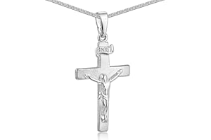 MATERIA BY MATTHIAS WAGNER MATERIA Kreuz Anhänger Herren Damen aus 925 Silber mit Jesus INRI matt rhodiniert - wahlweise mit Kette