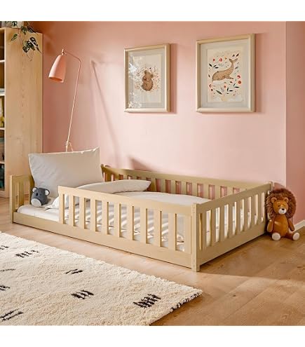 Lit Montessori Enfant 90x190cm Need Sleep - Bois Épicéa Naturel, Barrière Amovible, Fabriqué En Europe - 9