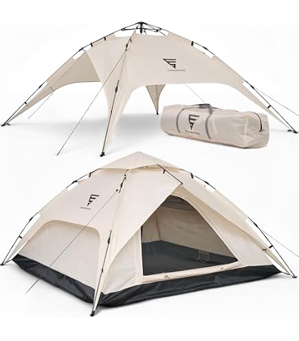 Gziztx Pop Up Zelt Für 6-8 Personen – 265x265x190 Cm, Wasserdicht, Mit 2 Türen & 2 Fenstern, Schnell Aufgebaut, Cremeweiß