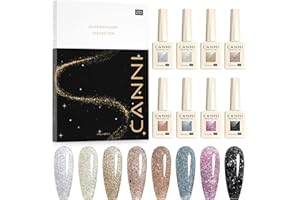 CANNI Vernis à Ongles Gel Semi Permanent Pailleté argent violet cyan bleu orange 8 Couleur Glitter Vernis à Ongles Gel Nail Polish Soak off Vernis Manucure
