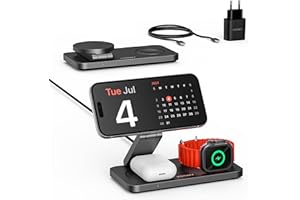 Voomy Carga inalámbrica 3 en 1 MagSafe – Estación de Carga para iPhone, Apple Watch y AirPods – 15W, diseño Plegable, con USB-C y Adaptador – Compatible con MagSafe y Qi