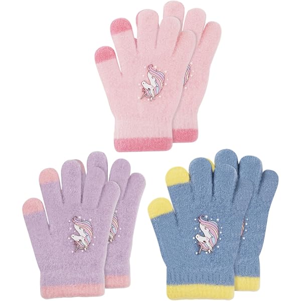 TAGVO Guanti A Dita Intere per Bambini, 3 Paia Guanti Caldi Invernali Guanti Elasticizzati Per Bambini, Guanti Magici Caldi per Bambini, Guanti Magici Bambini dai 2-5 anni