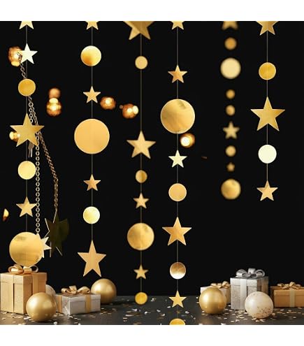 Guirlande Pailletée Dorée 4m X 5 Pièces - Guirlande Papier Rond Pailleté Scintillant Pour Mariage, Anniversaire, Douche Bébé Ou Décoration Intérieure Festive