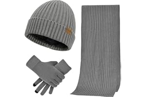 TAGVO Invierno 3 En 1 Gorro Bufanda Guante Set Para Hombres Mujeres, 3 Set Invierno Calentar Gorro De Punto Bufanda Conjunto con Forro de Lana Para el Clima frío al Aire Libre, Antiviento Regalo