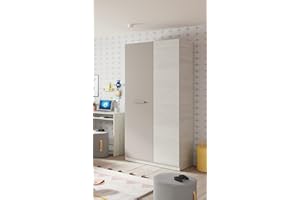 Dmora Armadio Ante con Barra Appendiabiti e Tre Ripiani Interni, Bianco Effetto Legno con Dettaglio Anta di Colore Marrone, cm 90x 200 x 52