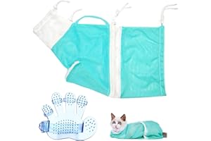 DHSBGWSX 1 bolsa de baño para gatos, 1 cepillo de masaje, juego de baño para gatos, bolsa de ducha para mascotas