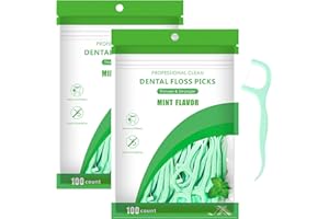 HEMIKS 200 Pcs Dental Floss, Floss Sticks Dental 2 in 1 Toothpicks Sticks Disposable Portable Interdental Cleaning Tool for Teeth Cleaning, Green, 7.5CM