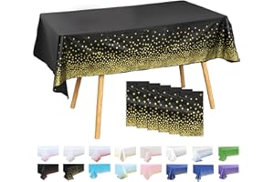 MOMAHUA 6-pak czarno-złotych obrusów w kropki, obrus imprezowy, 137 x 274 cm, konfetti prostokątny plastikowy obrus na piknik, baby shower, ślub, urodziny, Boże Narodzenie, Halloween, dekoracja stołu
