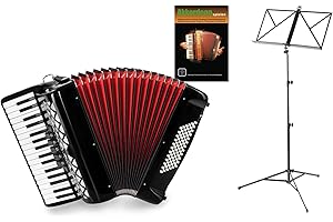 Classic Cantabile 72 Bass Akkordeon "Secondo V" Set (72-Bass Akkordeon mit Tasche & Riemen inkl. Notenständer & Akkordeon Schule) Schwarz