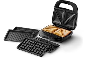 ‎PHILIPS DOMESTIC APPLIANCES Philips 5000-Serie 3-in-1 Sandwichmaker - Sandwiches, Waffeln und Paninis, Antihaftbeschichtete, austauschbare Platten, Schneiden und Versiegeln. 750W, Schwarz (HD2350/80)