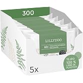LILLYDOO Green Toallitas h&uacute;medas naturales, 5 paquetes de 60, 300 toallitas, 100% tejido sin pl&aacute;sticos y sin fragancias, FSC