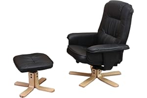 Mendler Relaxsessel M56, Fernsehsessel TV-Sessel mit Hocker Ottomane, Kunstleder Eukalyptus Holz - schwarz