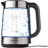 Amazon Basics - Elektrischer Wasserkocher aus Glas, 1,7 l, 2200 W, Schwarz, Silber