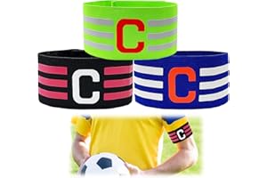 FINEHENCHI Captains Armband, 3Pcs Football Captain's Armbands for Kids, Adjustable C Printed Captain Armband Football for Junior Youth Soccer, Basketball Volleyball Hockey Rugby Tennis Sports (Black Blue Green)