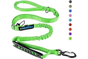 Iokheira - Guinzaglio per cani, resistente, con due manici imbottiti e fibbia per cintura di sicurezza auto, guinzaglio regolabile per cani di taglia piccola, media e grande (Poco verde)