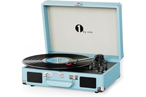 1 BY ONE Bluetooth Record Player Belt-Drive 3-Speed Portable Vinyl Turntable with Built in Speakers, Supports RCA Output, Headphone Jack, MP3, Mobile Phones Music Playback, Turquoise