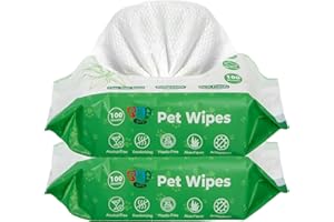PET GURU Dogs & Cats Puppies 200 Large Thick Pet Wipes Plastic Free Biodegradable Cleaning Deodorizing & Grooming Antibecterial Dog Wipes (200)