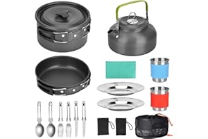 Queta Ustensiles de cuisine de camping Set poêle de camping en acier inoxydable portable et léger casseroles tasses couvertes pour extérieur pique-nique randonnée camping en plein air