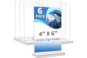 Svalor 6 Stück Aufsteller A6, Acryl Tischaufsteller mit Abnehmbarem Basis, T-Ständer Werbeaufsteller für beidseitige Präsentation, Hochformat Menükartenhalter für Restaurants, Café, Ausstellungen