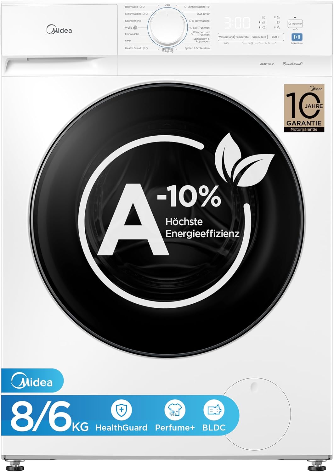 Technische Daten & Spezifikationen : Midea Waschtrockner 8 6 kg EEK A-10 15 Min Sc