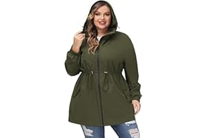 Hanna Nikole Chaqueta impermeable con capucha para mujer, talla grande, cortavientos