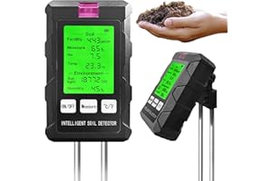 HOSPAOP Tester di Umidità del Suolo 6 in 1 – Dispositivo di Misurazione Digitale con pH, Temperatura, Umidità, Luce, Fertilità, Igrometro – per Prato, Giardino, Piante Esterne e Agricoltura