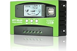 Depvko 30A MPPT Controlador de carga solar 12V/24V con seguimiento automático, regulador de panel solar pantalla LCD doble puerto USB y temporizador para muchos plomo ácido y litio baterías (verde)