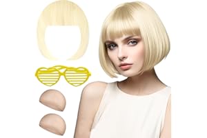 NATURAS BOUQUTIS Parrucca Donna, Parrucche Carnevale Donna, Parrucca Caschetto Bionda con Colorate Occhiale et 2 Cappuccio Parrucca, BOB Wig per Carnevale Costume Cosplay Spettacolo Teatrale
