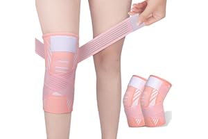 yeloumiss Knee Support Brace 2 Pack Compression Knee Sleeve with Straps for Women Men for Sports, Arthritis, Joint Pain, Ligament Injury, Meniscus Tear, ACL, MCL, Tendonitis (Pink, XL)