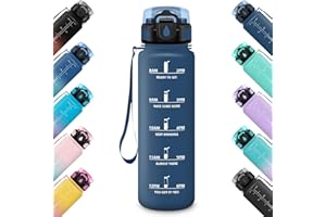 HoneyHolly Gourde 500ML, Étanche & Réutilisable, Gourde Sport, Motivation avec Marqueur, Anti-fuite Bouteille, Bouteille d'eau, Gourdes pour Gym, Enfant, Adulte, École, Bureau, Yoga, Camping