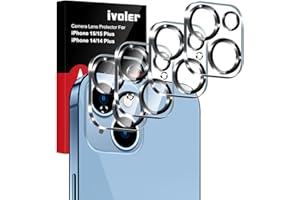 ivoler 4 Piezas Protector de Pantalla de Lente de Cámara para iPhone 14/15 6.1 Pulgadas, iPhone 14/15 Plus 6.7 Pulgadas, [Cobertura Completa] Anti-Rasguños Cristal Vidrio Templado de Lente de Cámara