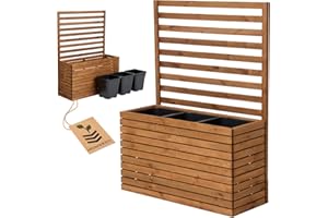 ‎HOMERZO Pflanzkübel mit Rankgitter Spalier mit Pflanzkasten Blumenkasten aus Holz für Garten Balkon Terrasse Hochbeet mit 18L Kunststoff-Pflanzeneinsatz (horizontal-braun, 98x36x55 H130)