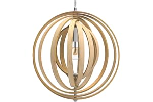 tomons Lampe de Plafond LED en Bois Plafonnier Lustre du Style Moderne Vintage en Forme de Sphère Bandes de bois Ajustable pour Restaurants, Chambre, Salon, Salle de Bain, Café-bar, Cuisine - PL1004