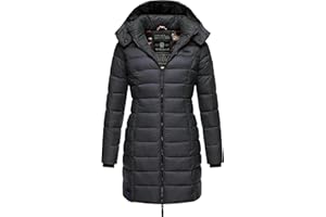 MARIKOO Damen langer Wintermantel warmer Steppmantel mit abnehmbarer Kapuze Abendsternchen XS-6XL