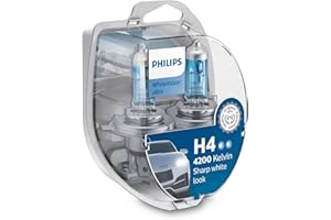 Philips Automotive Lighting WhiteVision ultra effetto Xenon H4 lampada fari, Bianco intenso - 4.200K, confezione doppia