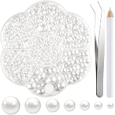 NACHLYNN 6480 Flat Pearls 7 Sizes White Semi-Round Beads for Cap Decoration Crafts Embellishments Shoes Clothes Bags Making