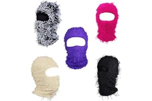 Michear Winter Beanie Hat Men Warm Fuzzy Knitted Balaclava Distressed Full Face Ski Mask Windproof Knitted Fuzzy Balaclava Ski Balaclava