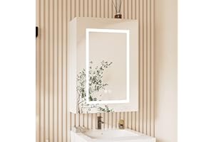 Mepplzian Led Bathroom Cabinet,Illuminated Bathroom Mirror Cabinets with Lights 3 Color Adjust,Mirrored Bathroom Cabinets Wall Mounted with Defogger,Bathroom Mirror with Storage,500 * 700 mm