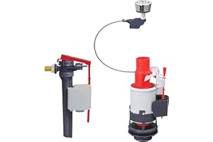 Wirquin 10723583 Chasse d'eau wc complète mécanisme wc double chasse MW2 & robinet flotteur à alimentation latérale Jollyfill, gris et rouge