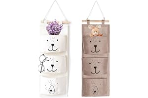 XIONGHONGLONG 2pcs hängend Wandregal tasche mit 3 Taschen, Hängender Organizer für Kinder, Faltbare Hängetasche (weiß/grau)