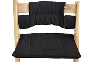 Kadem® Sitzkissen 100% Bio Baumwolle | Classic Kissen Sitzbezug Hochstuhlauflage | 2-teilig passend für Stokke Tripp Trapp Kinderhochstuhl | maschinenwaschbar einfache schnelle Befestigung | schwarz