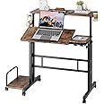 Dripex Standing Desk, Height Adjustable Rolling Desk with Tilting Table Top, Sit-Stand Workstation with Wheels, Cup Holder, Hook, 80 x 60 cm, laptop Table, Workstation for Home and Office