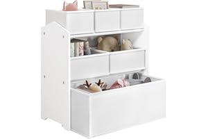 Lestarain 3-poziomowy organizer na zabawki dla dzieci, z 6 wyjmowanymi pudełkami, biała ramka MDF z skrzyniami na zabawki z włókniny, do pokoju dziecięcego, 63 x 30 x 60 cm