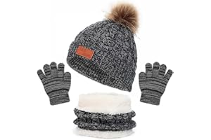 TRABIG Bambino Cappello Sciarpa Guanti Set Invernale Unisex con Pompon, Beanie Sciarpa Lavorato A Maglia Set Invernale, Calda Ragazzi Ragazze 0.5-6 Anni